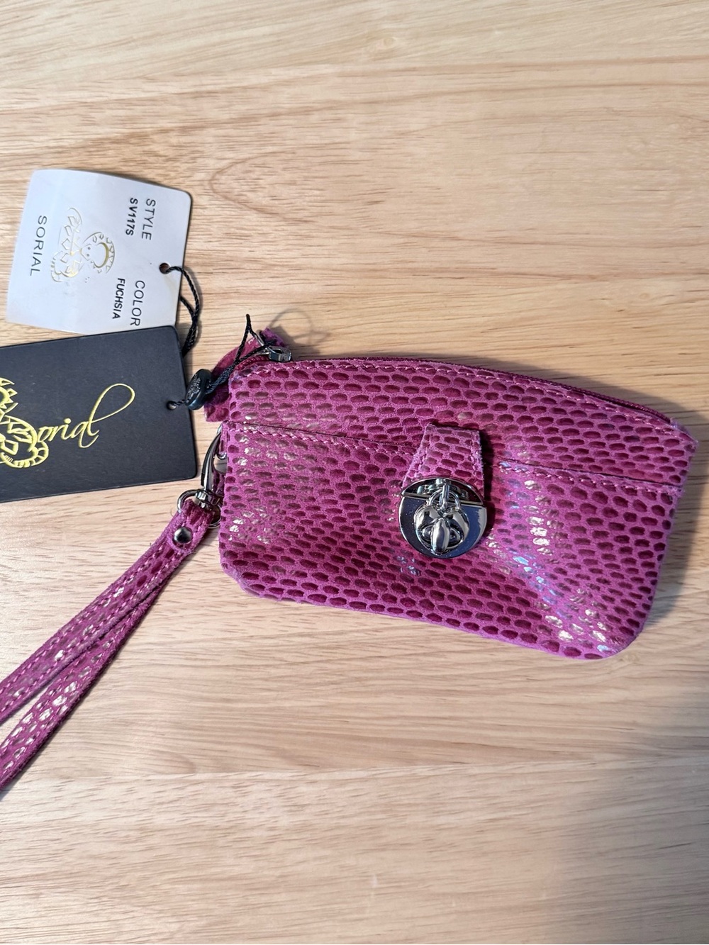 Sorial Fuchsia Textured Leather Wristlet Clutch with Turn-Lock